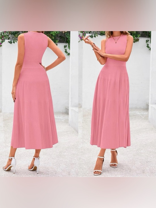 PrettyGarden Dresses & Skirts - Pink Sleeveless Pleated Dress - Elegant Everyday